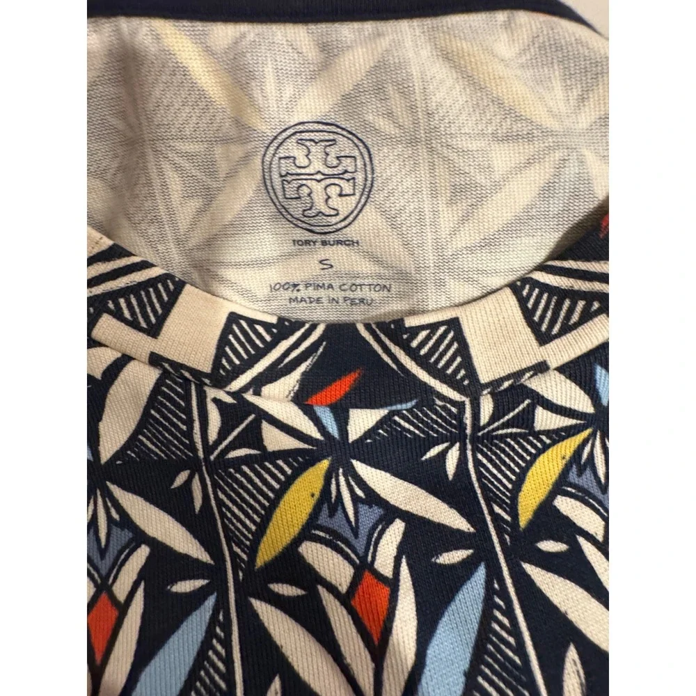 Tory Burch Pima Cotton Geometric Floral‎ Mosaic Print Drawstring Dress Small